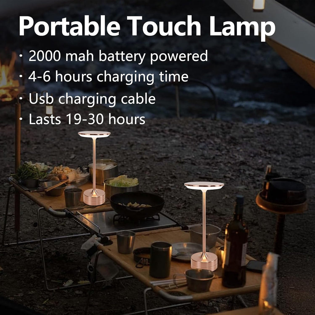 Small Table Lamp, Portable Metal Table Lamp, Cordless Rechargeable Table Lamp , 3 Color Stepless Dimmable Atmosphere Table Lamps for Patio, Camping, Coffee table decor lamp for Indoor/Outdoo(Rose)