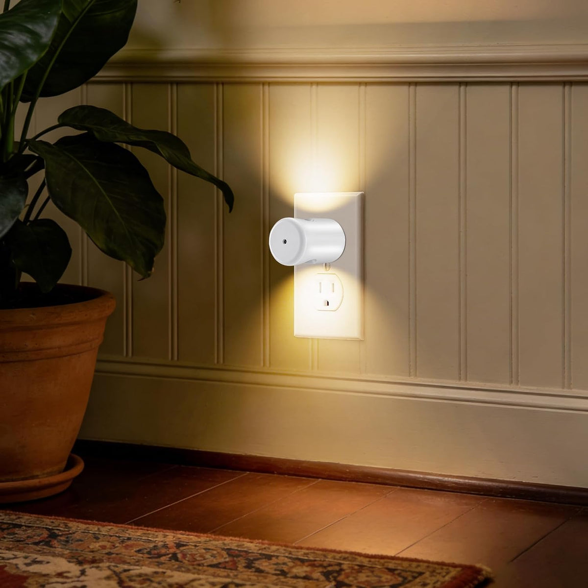 GEPLAD 4-Pack Motion Sensor Night Light, Plug into Wall Dusk to Dawn LED Nightlight, Auto On/Off, 5000K Daylight 100 Lumens, Rotatable Plug-in Design for Hallway, Staircase, Bathroom, Kitchen