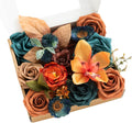 Ling's moment Fake Flowers Box, Teal & Burnt Orange, Mini Combo