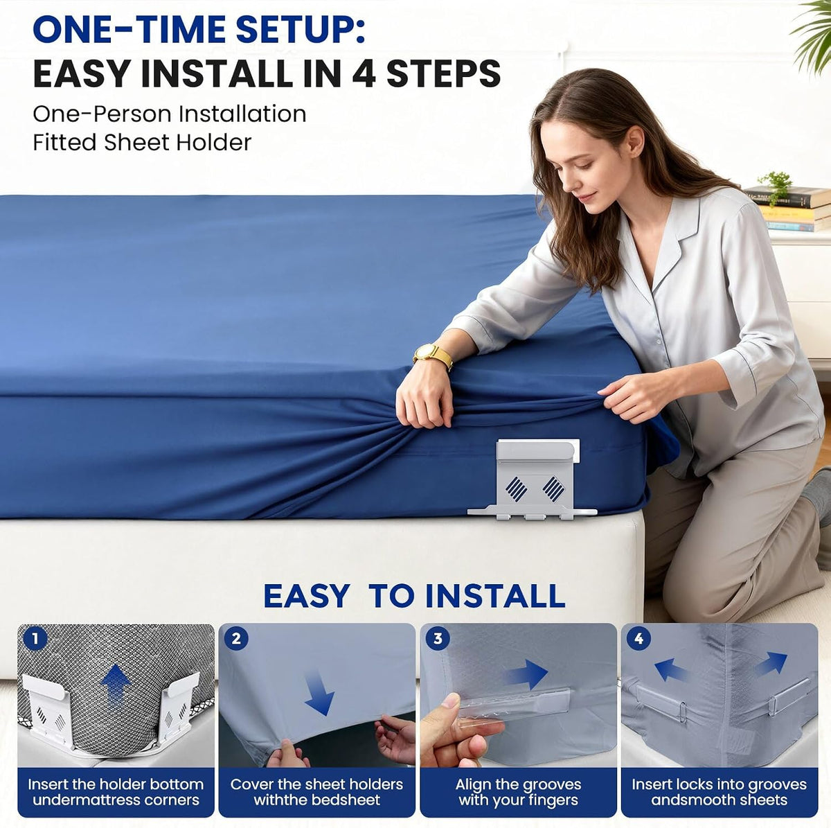 Bed Sheet Holders for Corners, Fitted Sheet Holders for Secure Grip, 4Pack