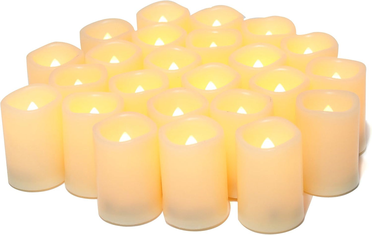 24 Pack 2" Flameless LED Votive Candles, Battery Operated Flickering Electric Outdoor Flameless Tea Lights, Fake Tealight Candle Bulk for Wedding, Christmas, Halloween Decorations