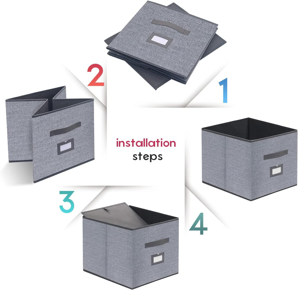 Onlyeasy Extra Large Cloth Storage Bins Foldable Cube Storage Bin 4 Pack - Fabric Cube Organizers Container Drawers with Dual Handles for Shelves, 13" W x 15" D x 13" H, Linen-Like Grey, 7MXDBXL04PLP