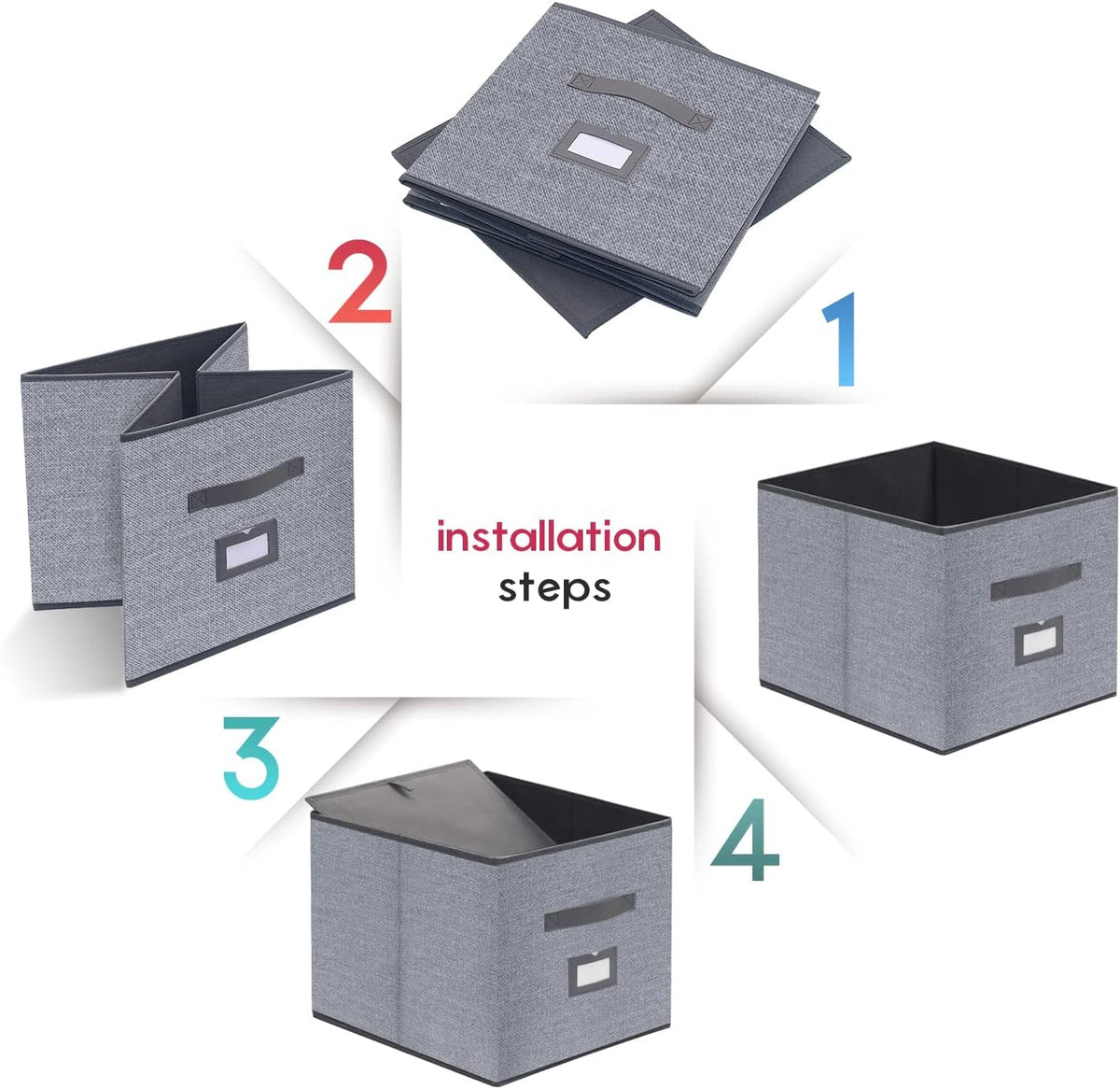 Onlyeasy Extra Large Cloth Storage Bins Foldable Cube Storage Bin 4 Pack - Fabric Cube Organizers Container Drawers with Dual Handles for Shelves, 13" W x 15" D x 13" H, Linen-Like Grey, 7MXDBXL04PLP