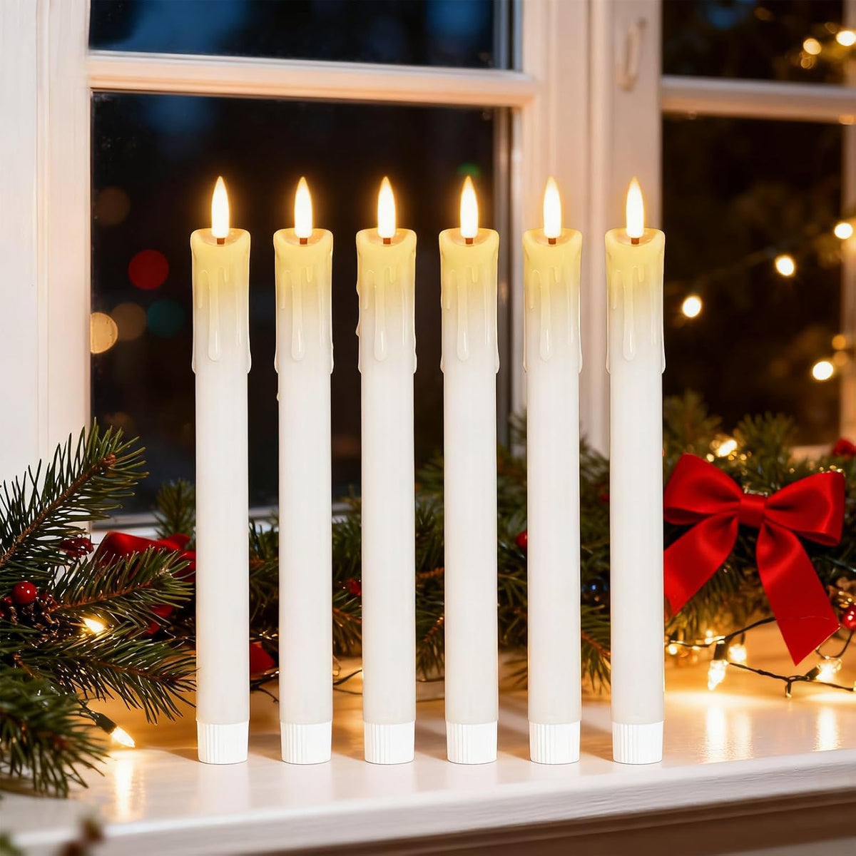 Rechargeable Flameless Taper Candles with Charging Base, White