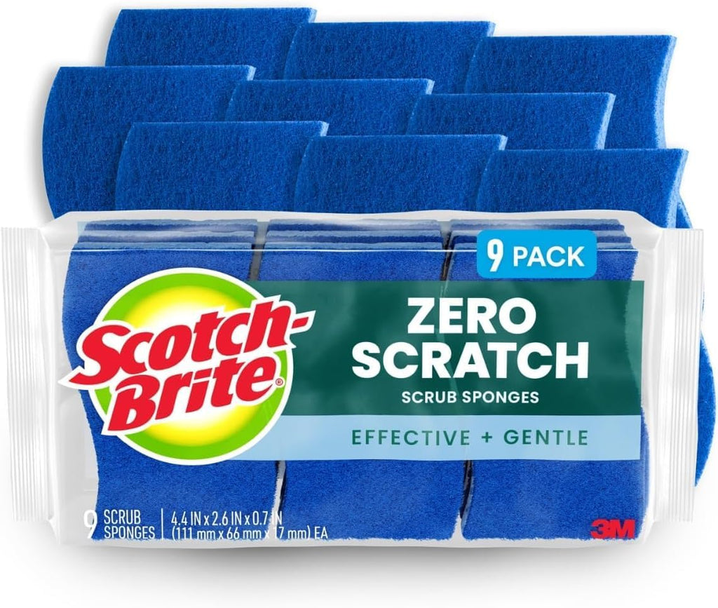 Scotch-Brite Zero Scratch Scrub Sponge, Kitchen Sponges for Cleaning Around the Home,Bathroom&More,Effective + Gentle Dish Scrubber,Best for Nonstick Pots and Pans,Safe on Most Surfaces (Pack of 45)