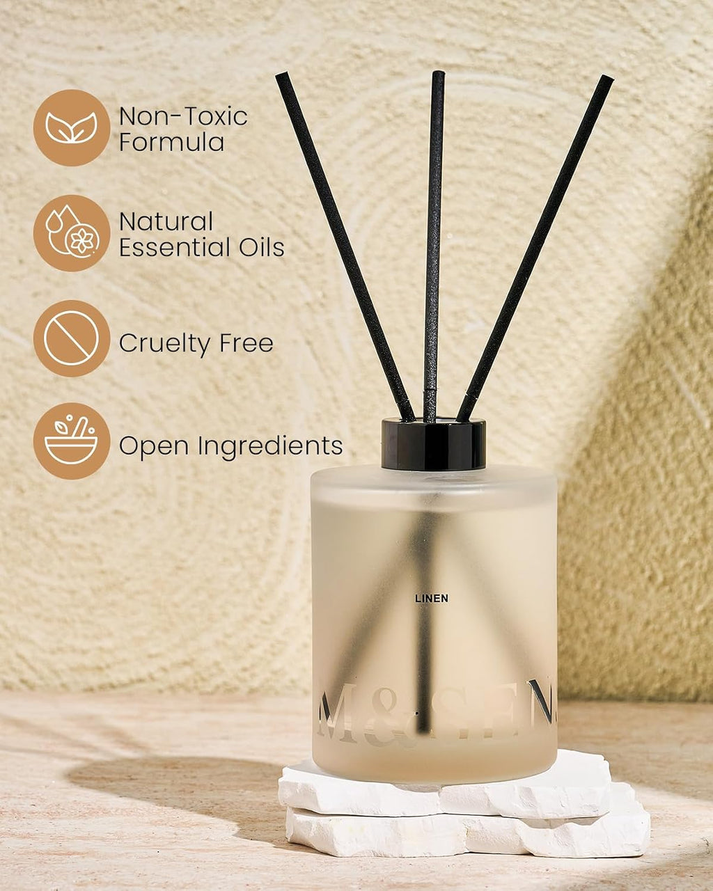 M&SENSE Reed Diffuser Set, Linen, 17 oz Natural Essential Oil