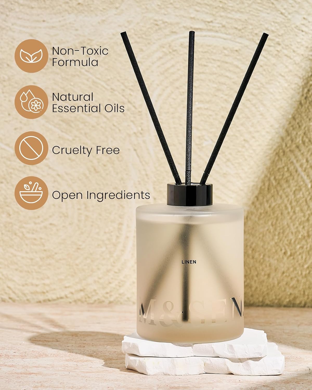 M&SENSE Reed Diffuser Set, Linen, 17 oz Natural Essential Oil