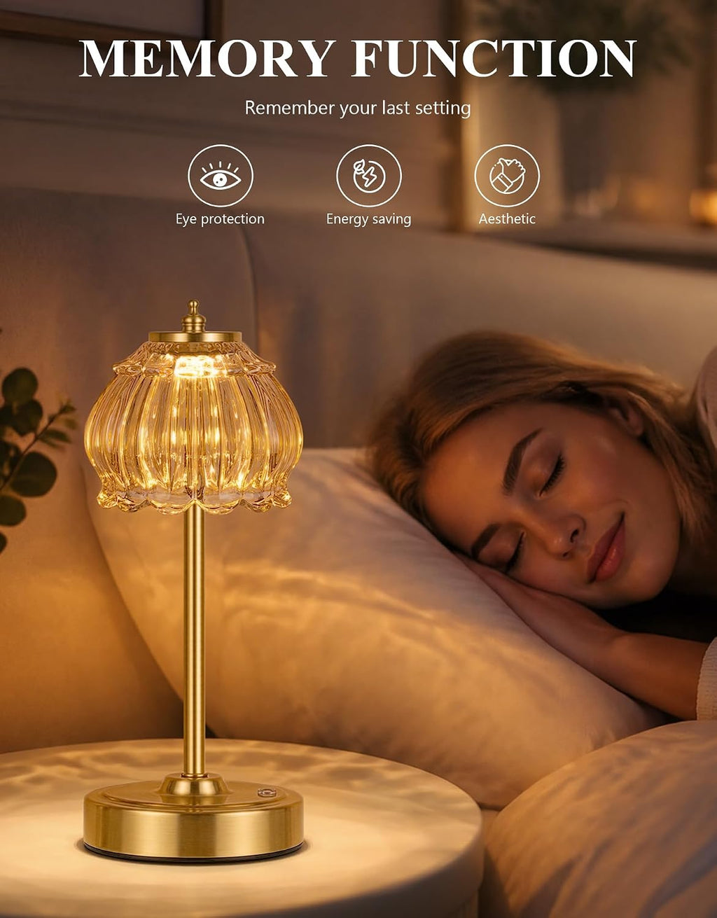 ROTTOGOON Cordless Table Lamp, Glass Rechargeable Battery Operated Lamp, 3-Way Stepless Dimming Touch Lamps, Small Glass Bedside Nightstand Light for Bedroom Dining Table Living Room