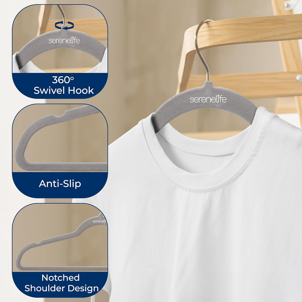 SereneLife Velvet Hangers – 150 Pack, Slim & Space Saving for Closets