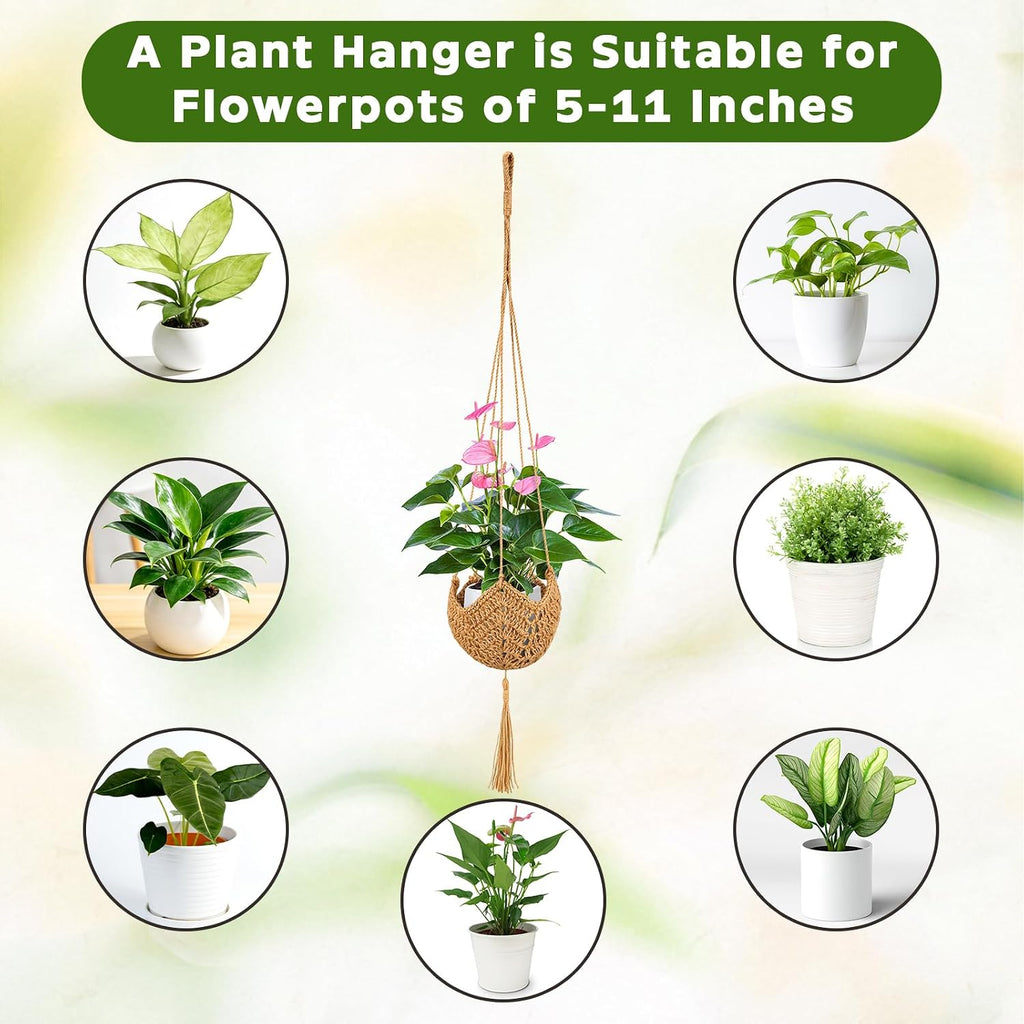 VZZNN 6 Pack Hand-Woven Macrame Plant Hanger - Hanging Plant Holder with 12 Hooks for Indoor Green Plant Hanging and Bohemian Style Home Decor (Brown)