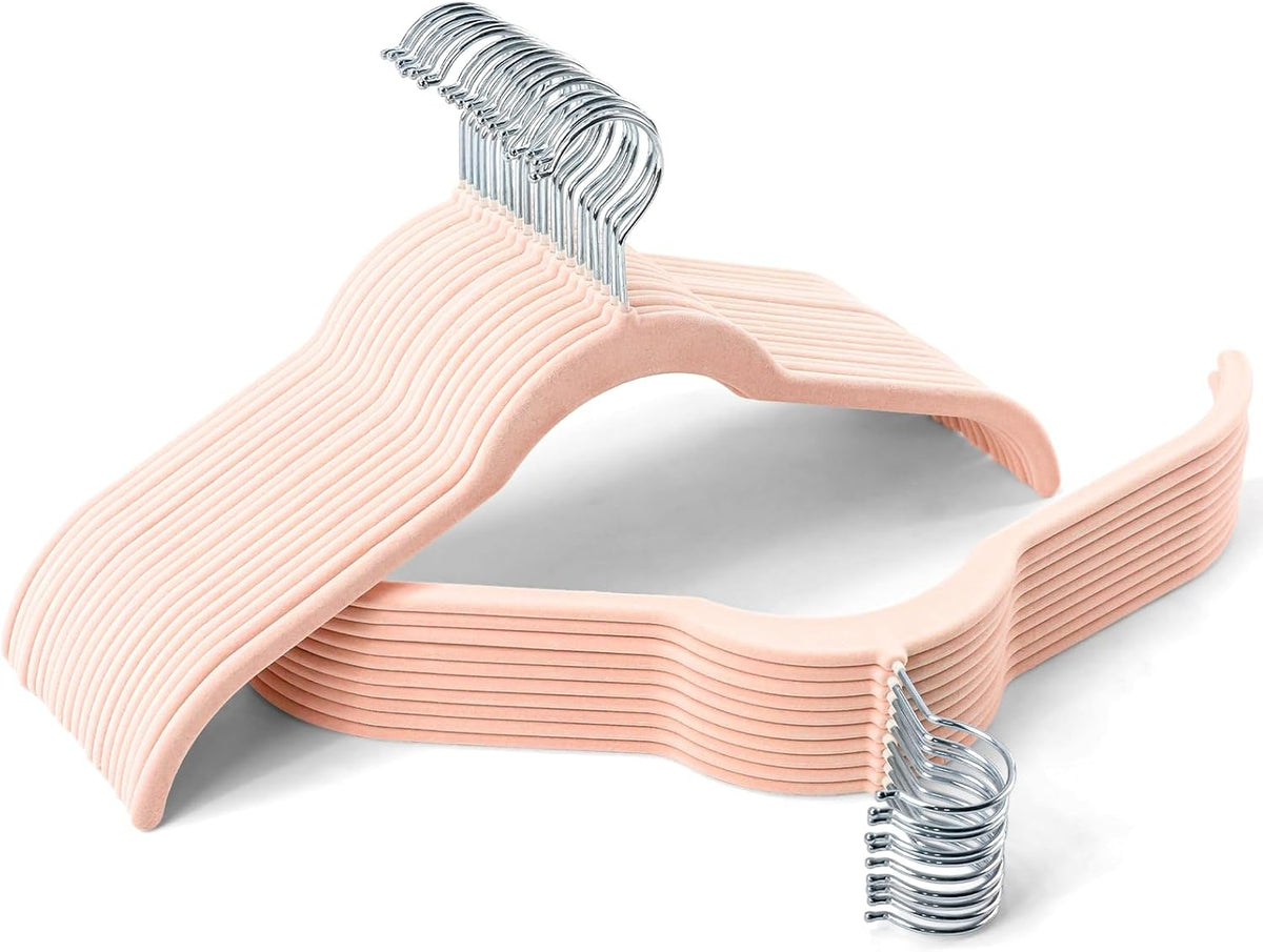 Sishynio Velvet Shirt Hangers 30 Pack, Slim Felt Hangers Pink