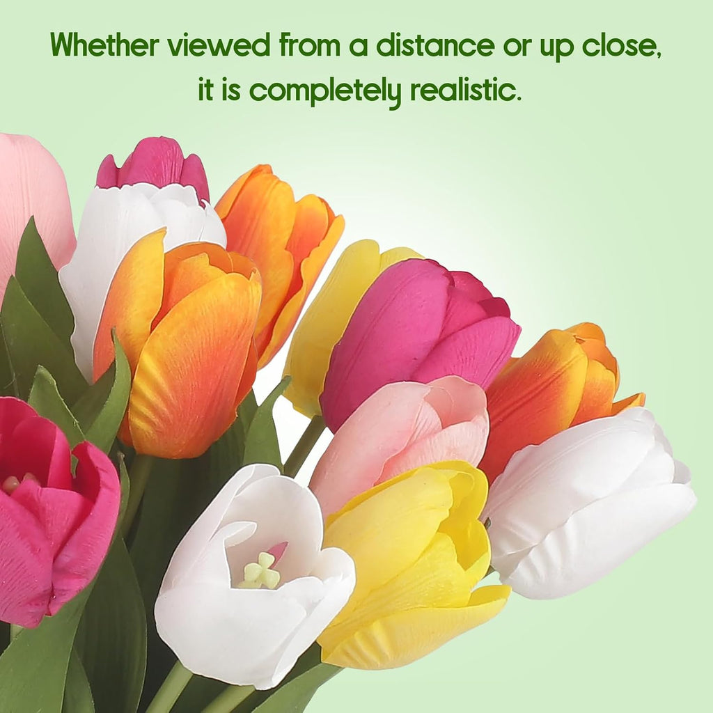 Artificial Tulips - 20 Stems Real Touch Realistic Fake Tulip Flowers, Premium Silk Feel, UV-Resistant, Anti-Fade, Waterproof Lifelike Faux Tulips for Home Decor, Wedding, Party, DIY (Mix)