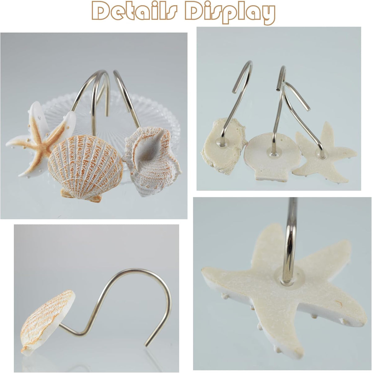 Coastal Decorative Rings Shower Curtain Hooks Resin Beachy Hangers