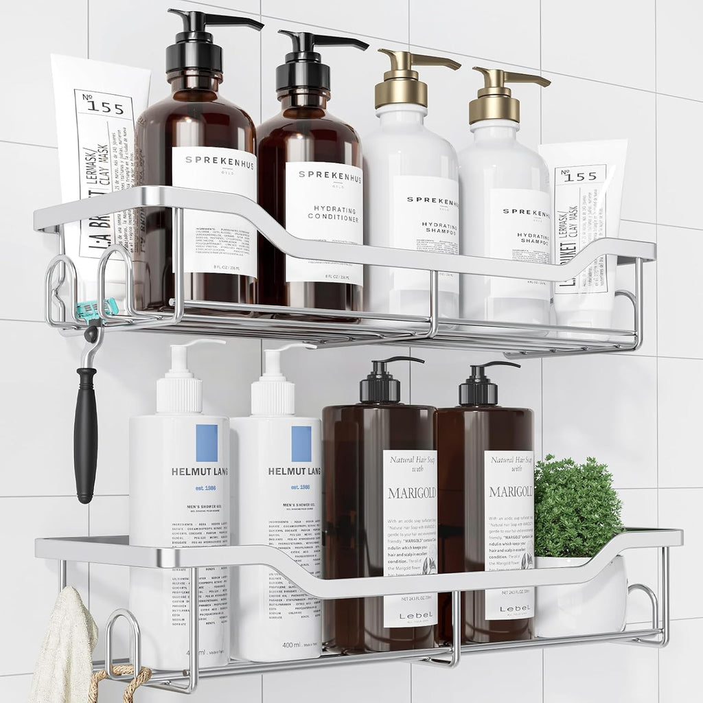 Kitsure Shower Caddy, Adhesive Shower Organizer, Large, Silver