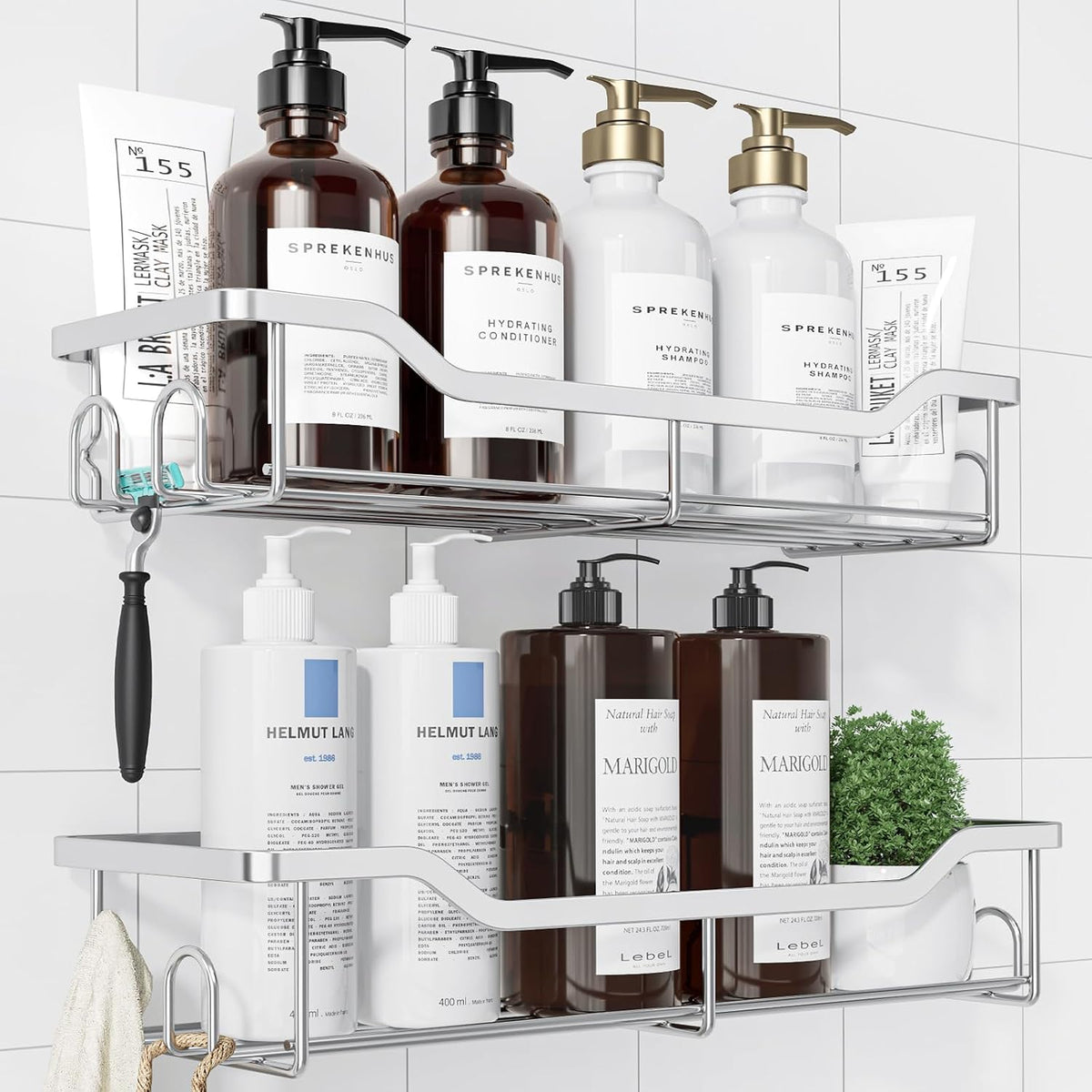 Kitsure Shower Caddy, Adhesive Shower Organizer, Large, Silver