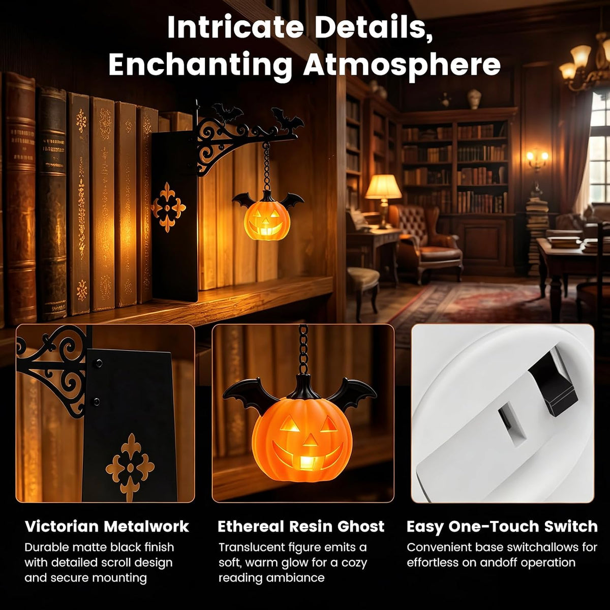 Halloween Lights Mini Lantern for Book Shelf,Pumpkin Hanging Lamp Book Ends
