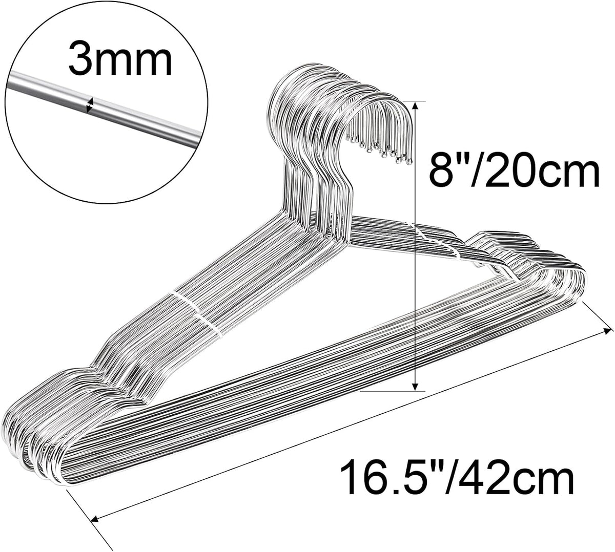 Tosnail 50 Pack Stainless Steel Strong Wire Metal Hangers Heavy Duty Clothes Hangers - 16.5"/42cm