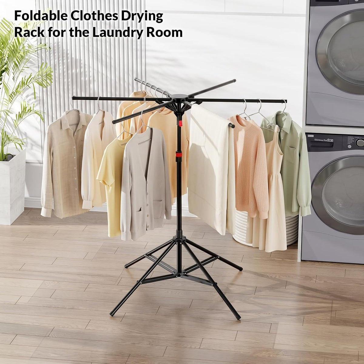 Portable 4-Leg Clothes Drying Rack, Foldable 6-Bar Rack for Space Saving