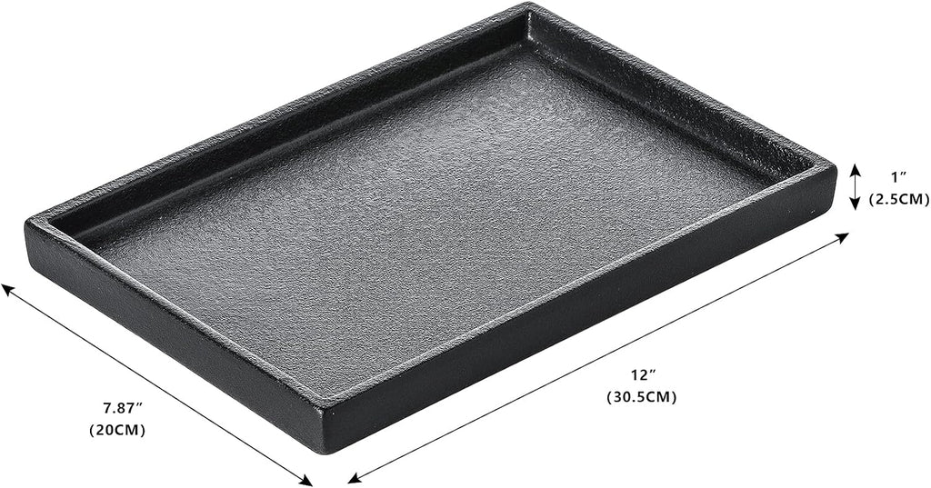 Ceramic Bathroom Sink Tray, Black Graininess Vanity Tray Decor Perfume Trays for Dresser Holder for Jewelry Candle Soap Plant Towel Cosmetic Organizer Rectangle Large
