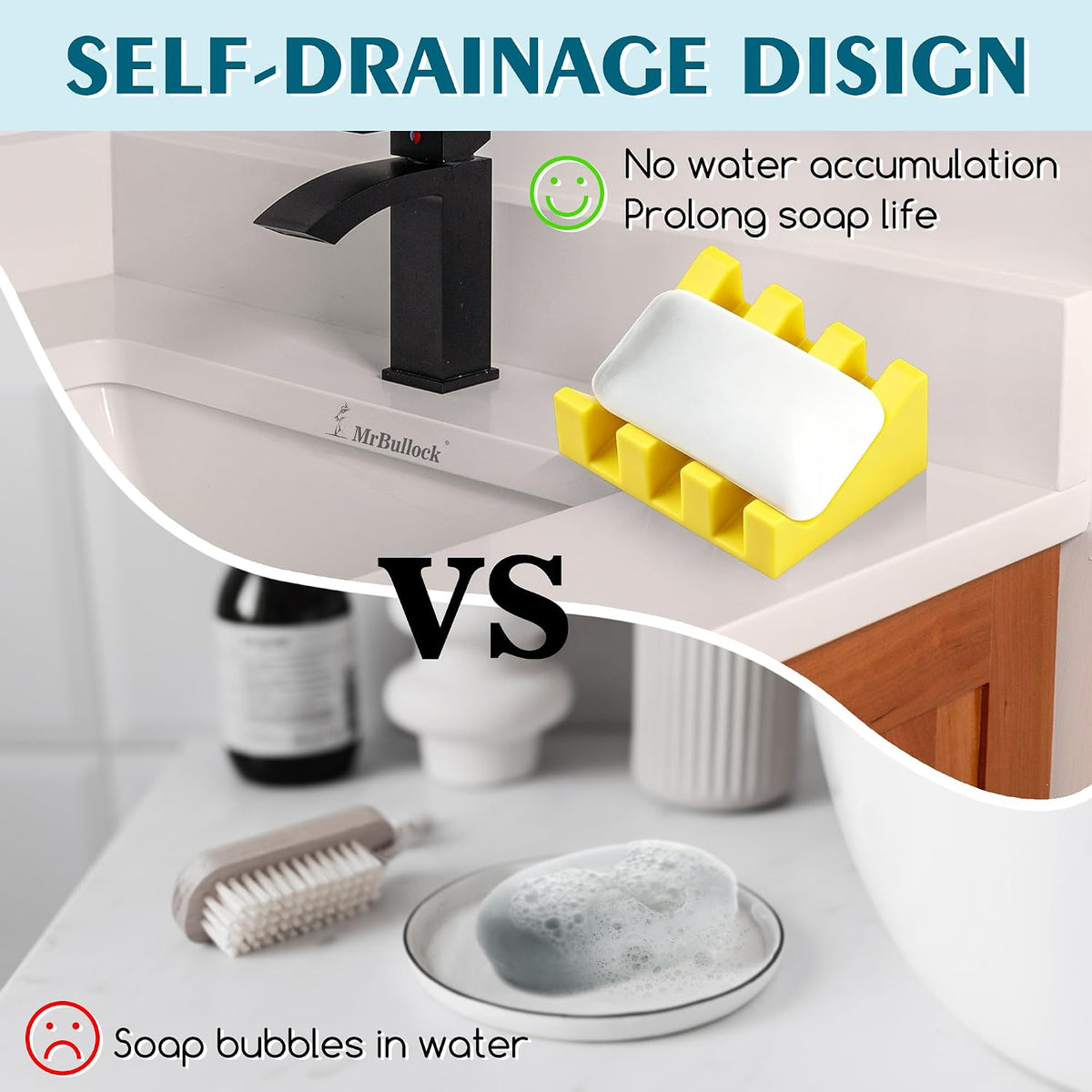 Silicone Soap Dish Self Draining with Suction Cups (Yellow,1 Pack)