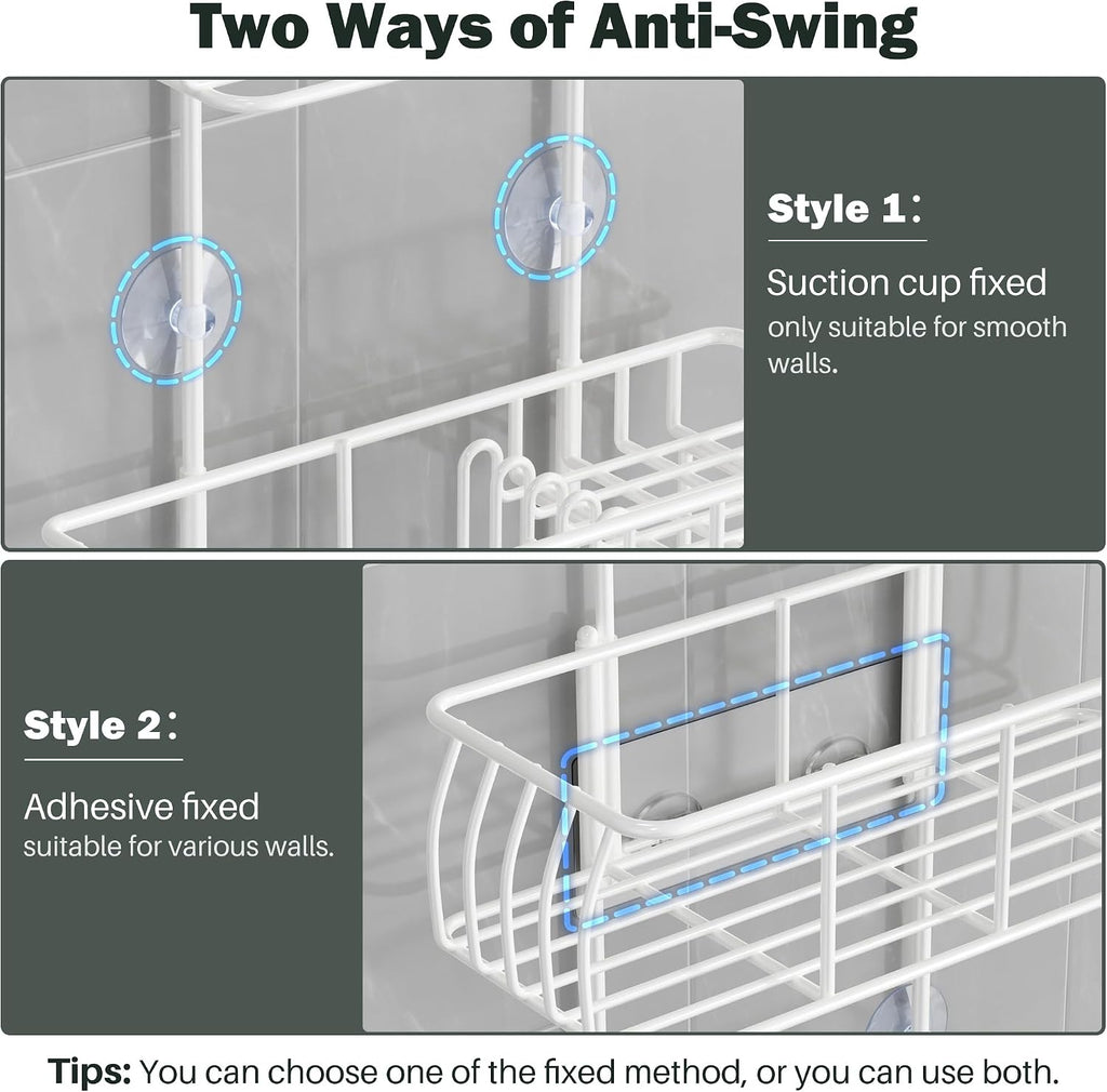 Epicano Shower Caddy Hanging Over Head, White,Stainless Steel