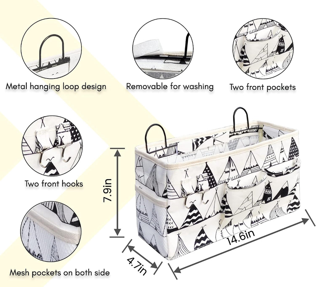 Kanrichu 2pcs Large Wall Hanging Organizer Bag, Linen Fabric Door Hanging Storage Baskets with Pockets, Waterproof Bin for Kitchen, Bedroom, Office, RV Camper (White)