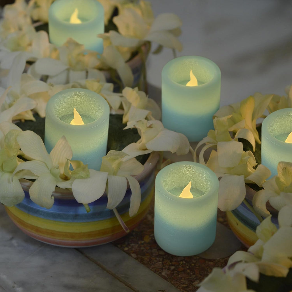 FURORA LIGHTING Blue Marble Real Wax Votive LED Candles, 6-Pack
