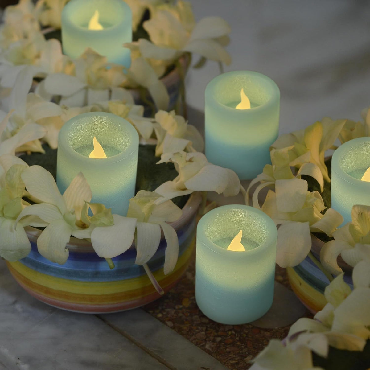 FURORA LIGHTING Blue Marble Real Wax Votive LED Candles, 6-Pack