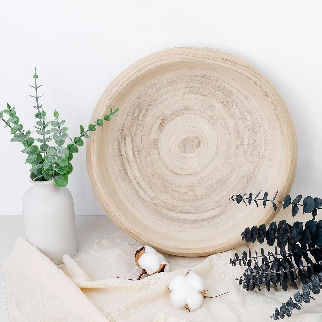 Wooden Decorative Bowls, 13 Inch Round Paulownia Wood Centerpiece Bowls for Home Decor, Natural Fruit Bowl for Coffee Table, Key Tray for Entryway Moss Holder (Wooden)