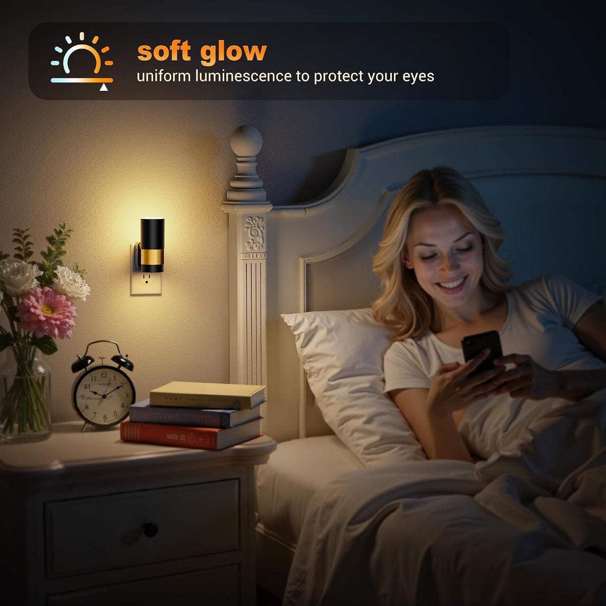 JandCase Plug in Night Light, Rotating Night Light with 3 Colors, Dimmable