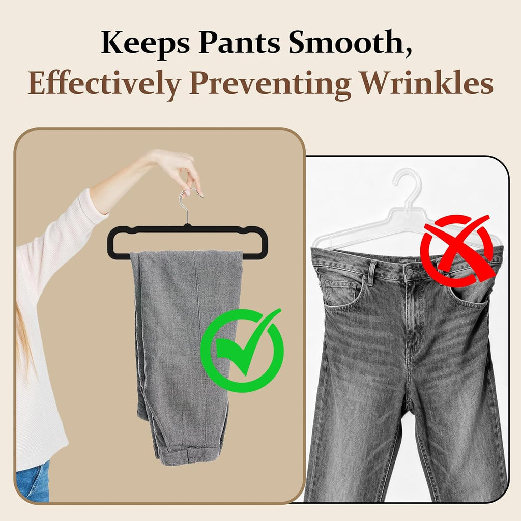 Velvet Felt Pants Hangers 30 Pack, with Cascading Hooks (Black)