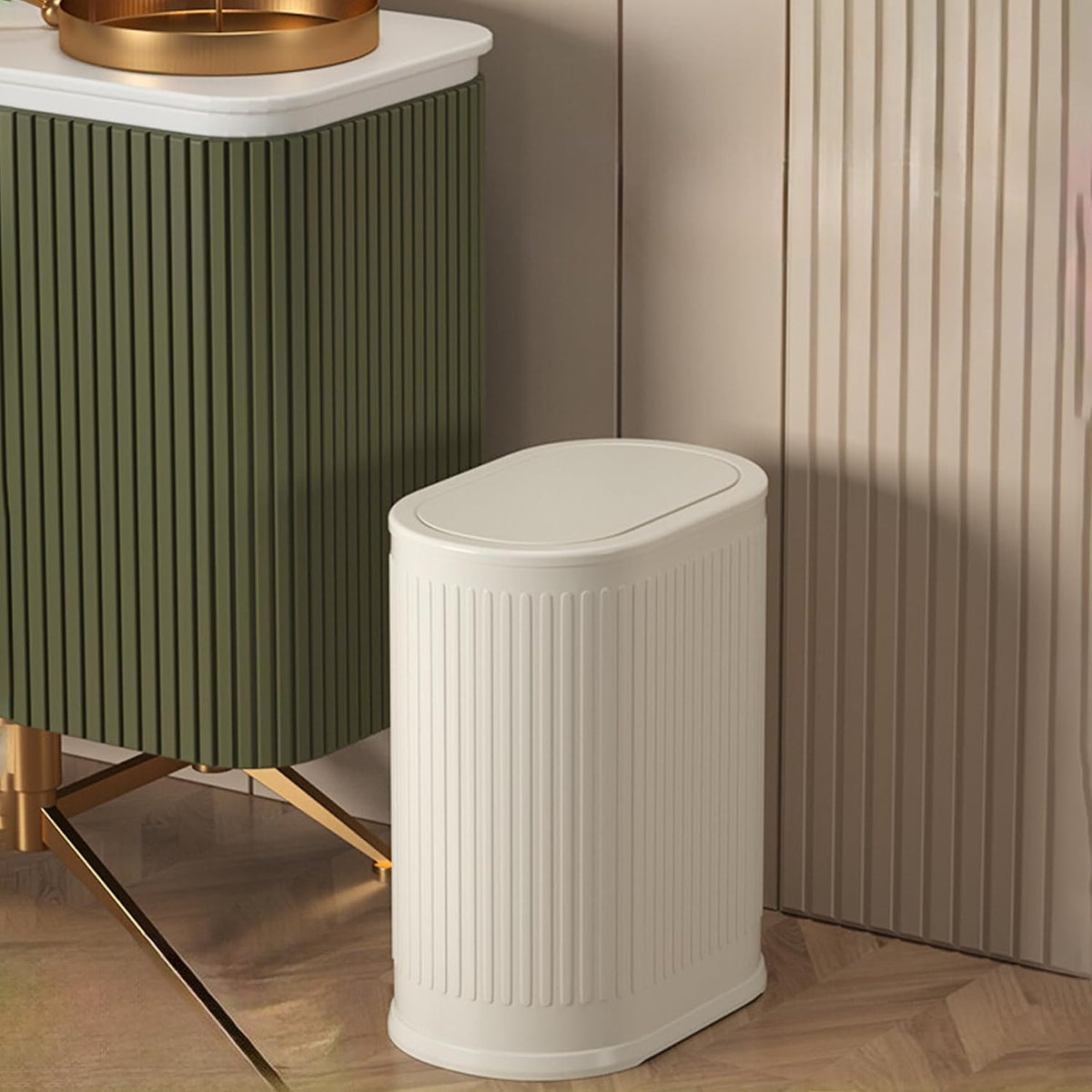 1.6 Gallon Trash Can with Lid, Small Bathroom Trash Can Wastebasket, Slim Garbage Can with Inner Bucket, Press Top Lid Garbage Container Bin for Kitchen, Home, Office, Bedroom, Living Room