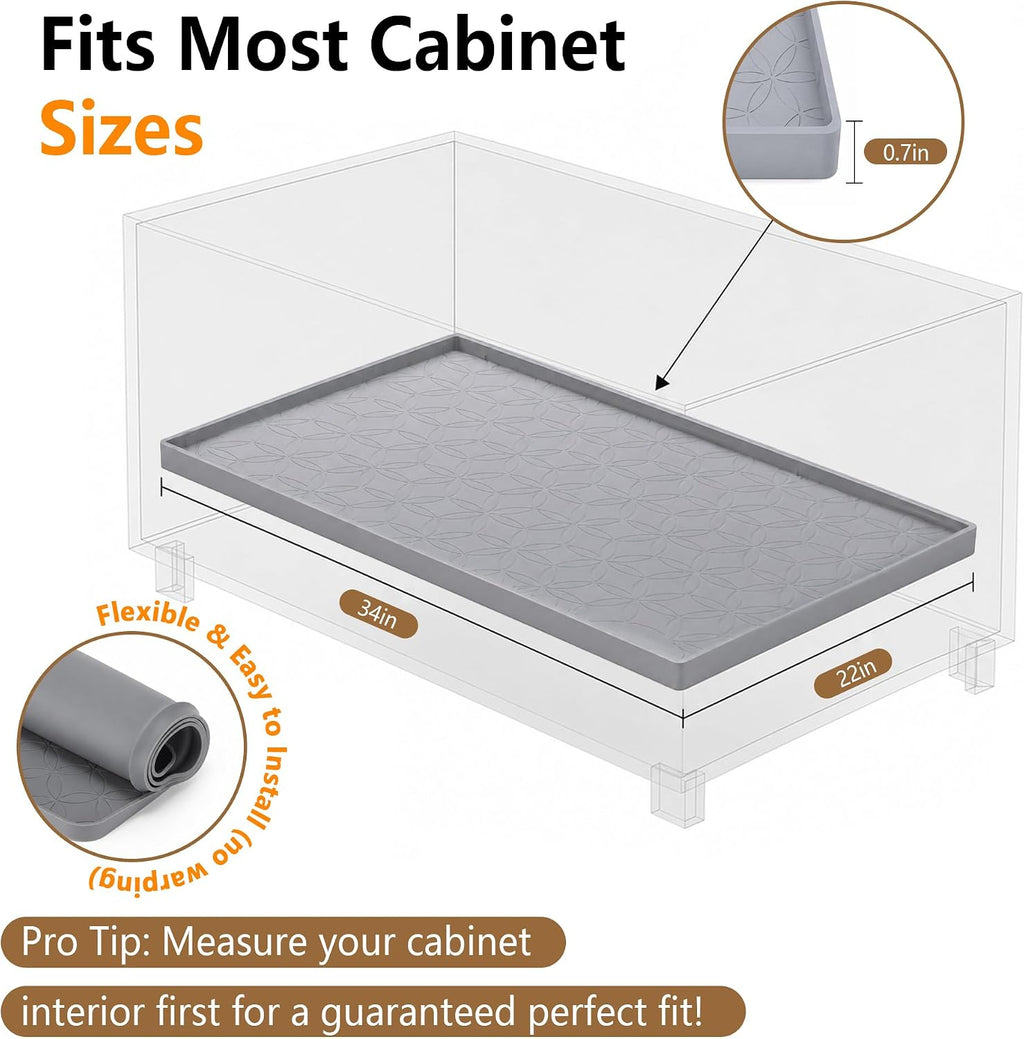 34"x22" Silicone Under Sink Mat Waterproof Cabinet Liner(Gray)