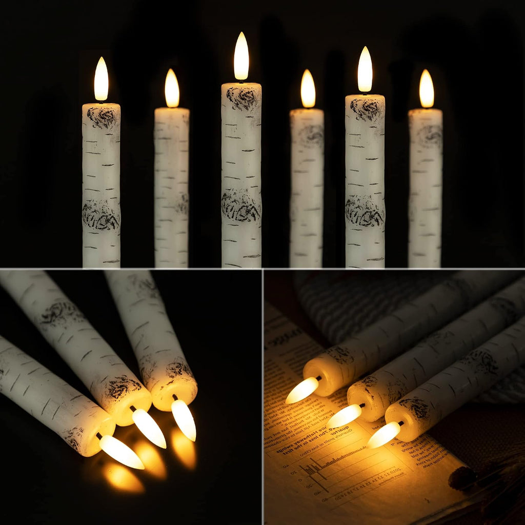 Birch Bark Flameless Taper Candles with 3D Wick, 9.6" Real Wax LED Candles