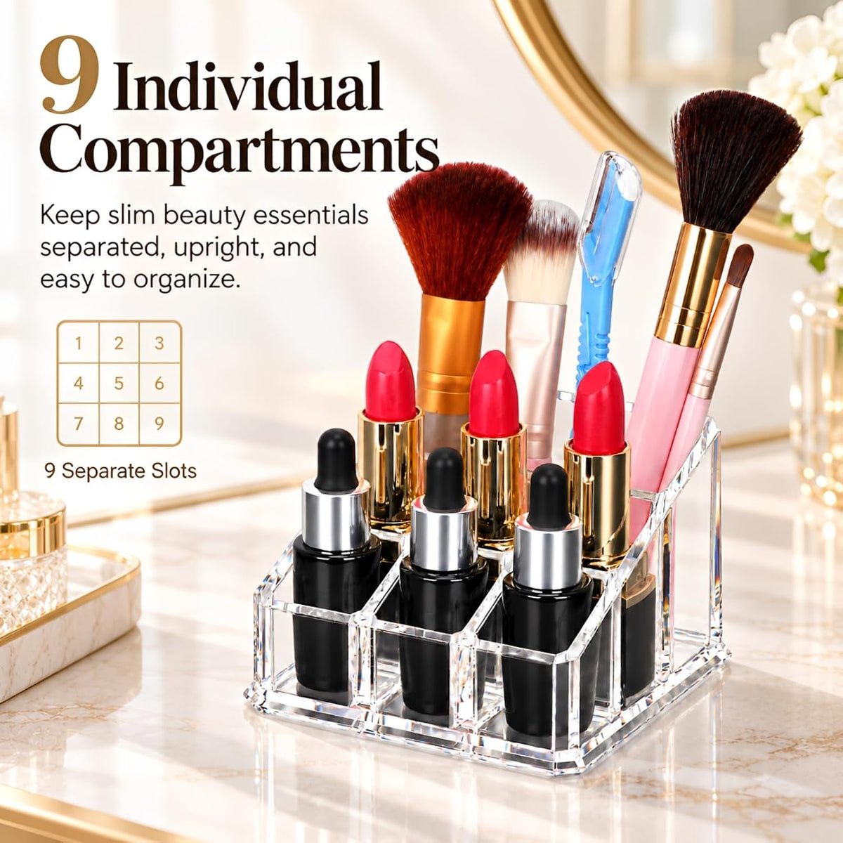 MOSIKER Acrylic Lipstick Organizer Lip Gloss Holder with 9 Slots