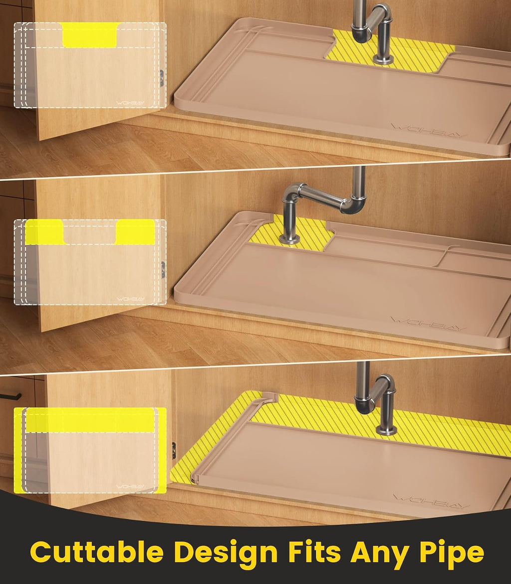 Under Sink Mats for Kitchen Waterproof 34"x22",Khaki