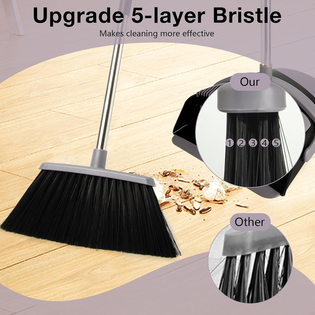 Broom and Dust Pan Combo Set,51.2" Long Handle,Charcoal