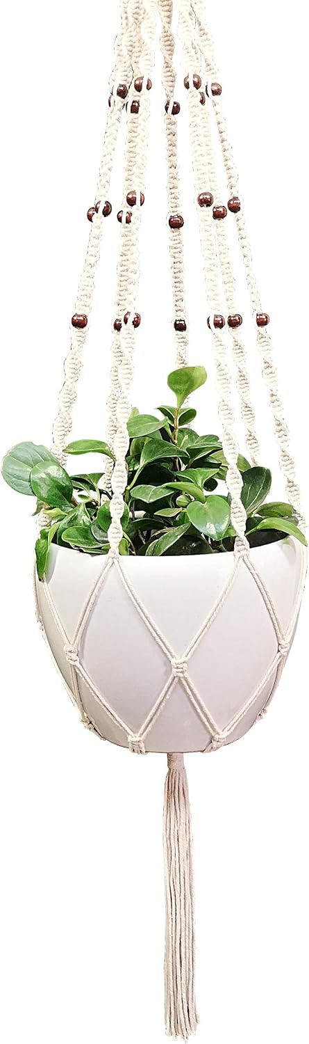 Cotton Rope Macrame Plant Hanger Hanging Planter 8 Legs 63 Inch, Hook, Plant and Pot not Included for 12-13 inch Plant Pot (Cream-Cotton)