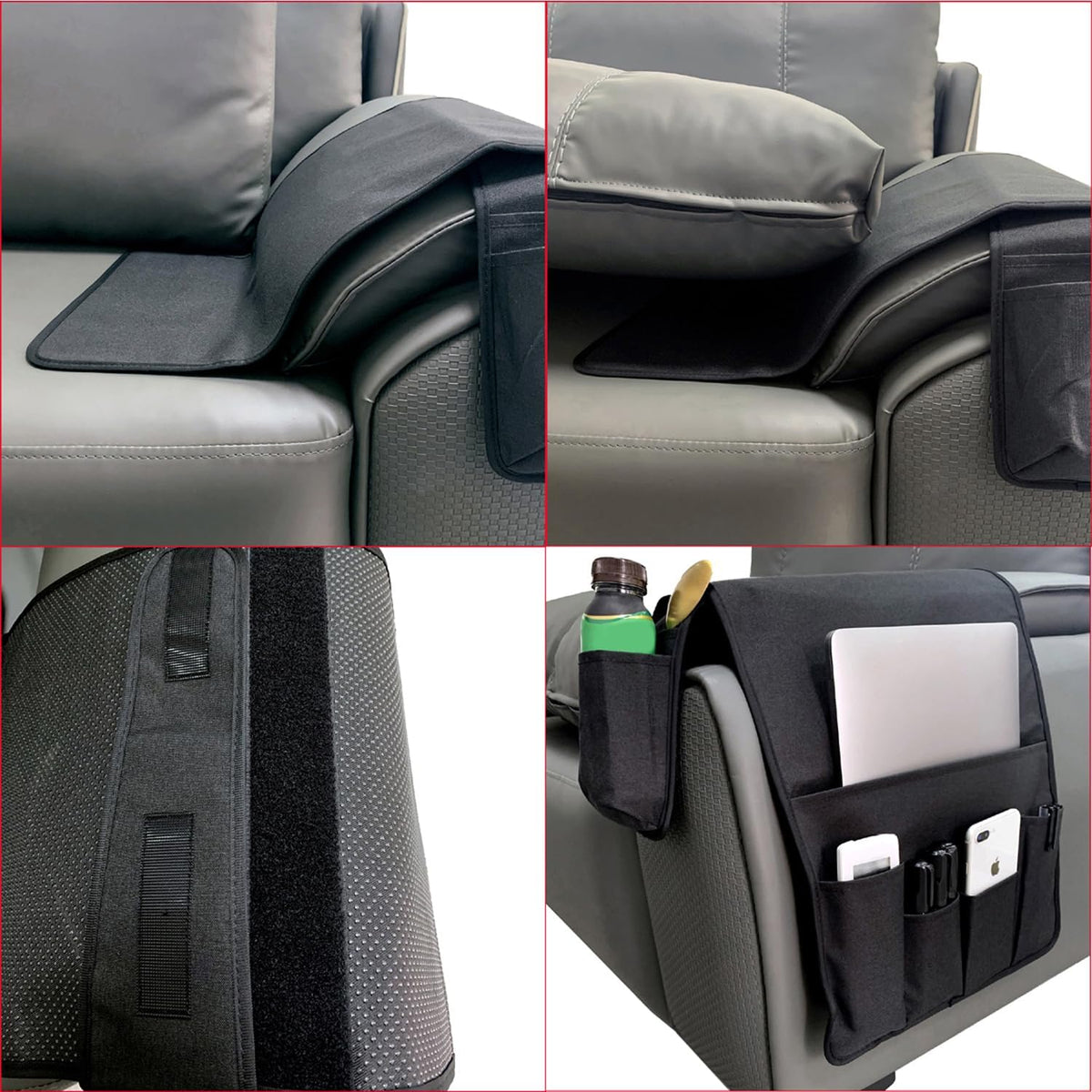 Wanty Sofa Armrest Organizer Couch Arm Chair Caddy Sofa Cover Storage Holder for Remote Control Magazine Book Smart Phone Tablet Drinks and Water Bottle (Black)