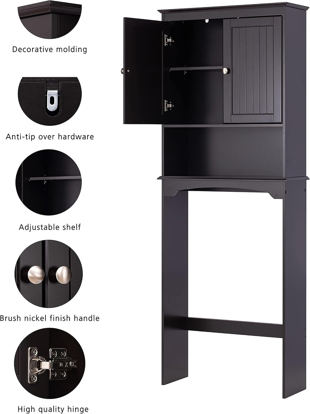 Spirich Over Toilet Storage Cabinet with Doors, Espresso Bathroom Organizer