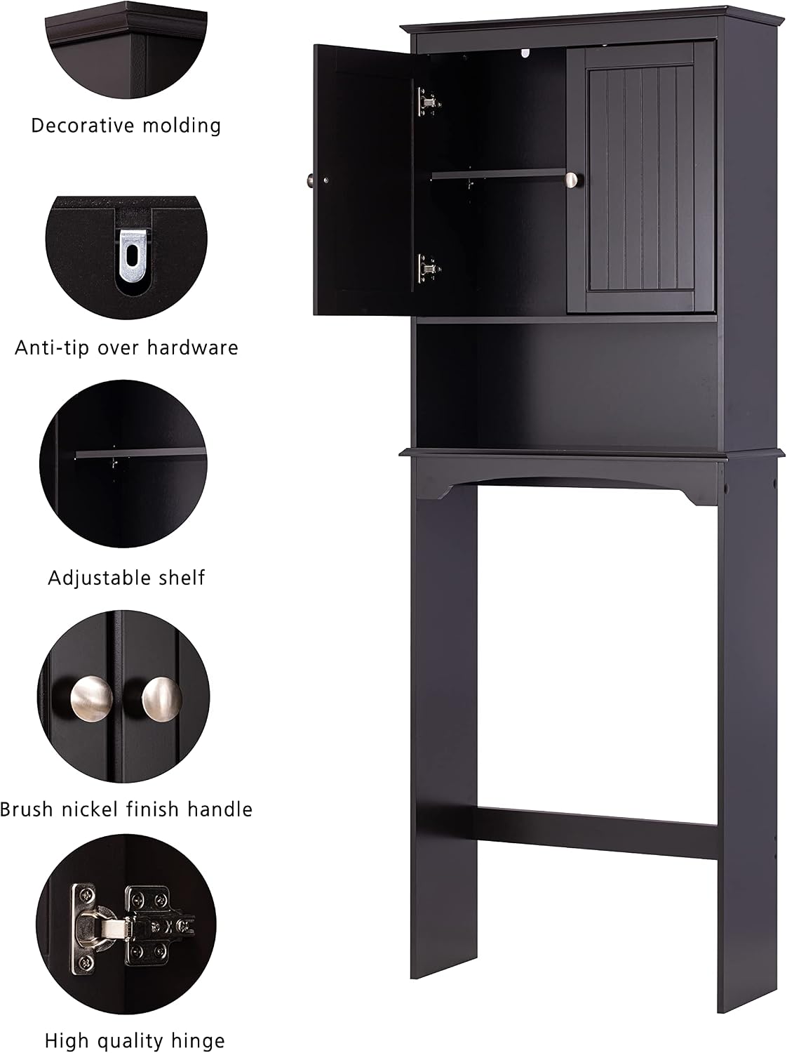 Spirich Over Toilet Storage Cabinet with Doors, Espresso Bathroom Organizer