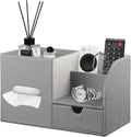 PU Leather Tissue Box Cover Square with Drawer Storage and Tray on Top