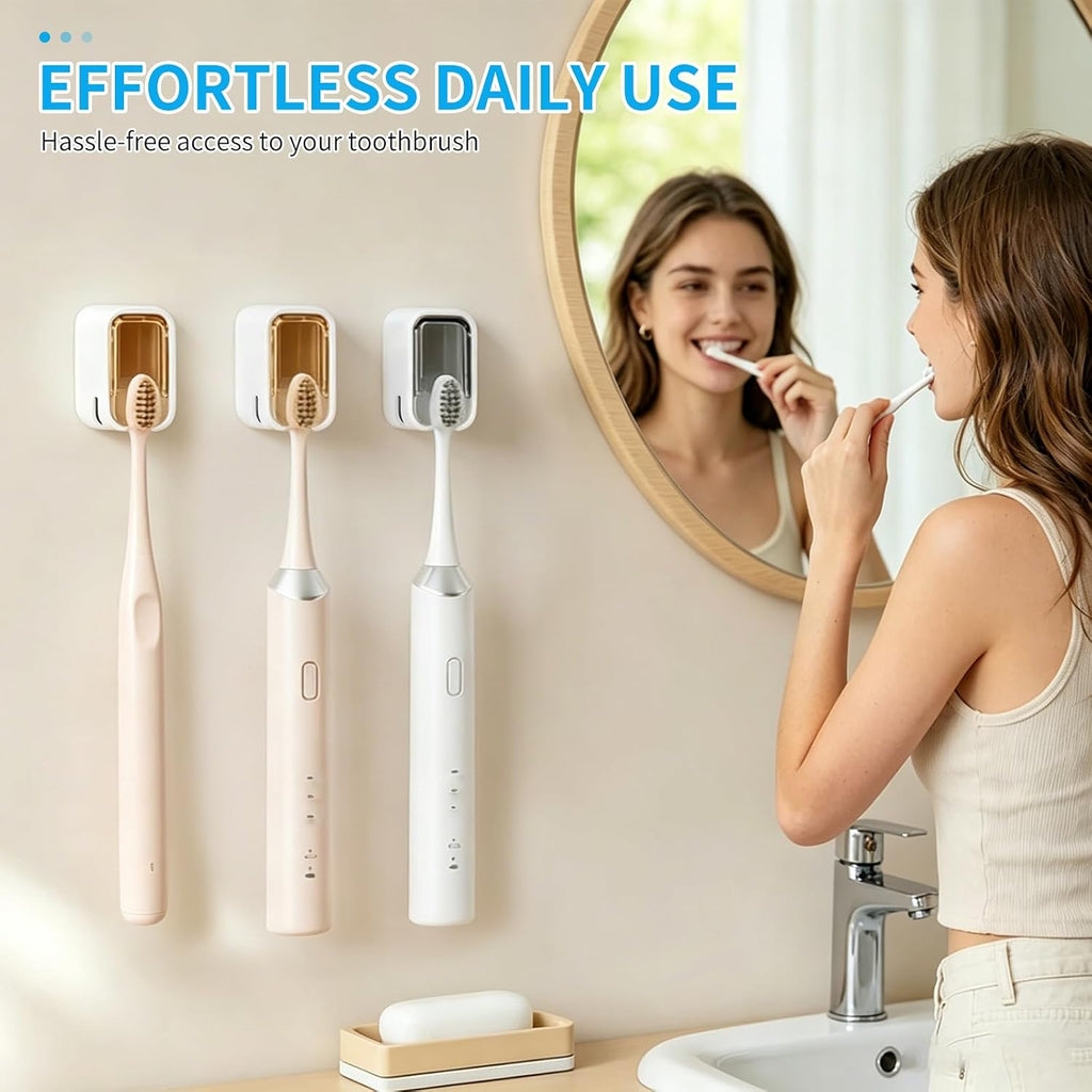 Toothbrush Holders for Bathroom 2 Pack, Drill-Free Dustproof Cover