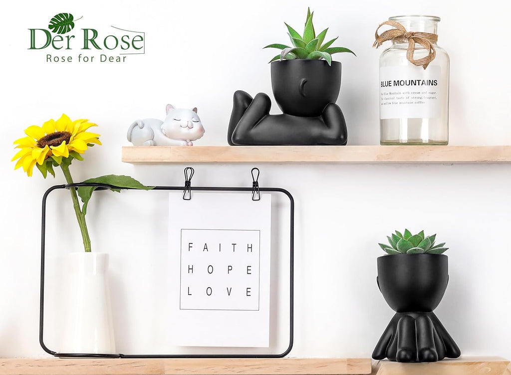 Der Rose 2 Pack Fake Succulents in Black Human Pots for Bathroom Decor