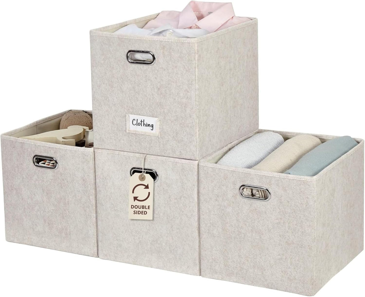 DECOMOMO Felt Storage Bins, 13x15x13 Storage Cube Bins with Labels