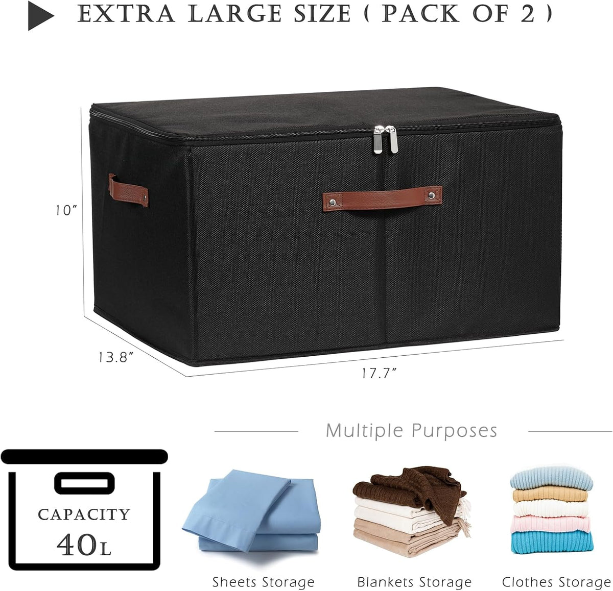 2PCS Storage Bins with Zipper Lids Decorative Lidded Basket Box