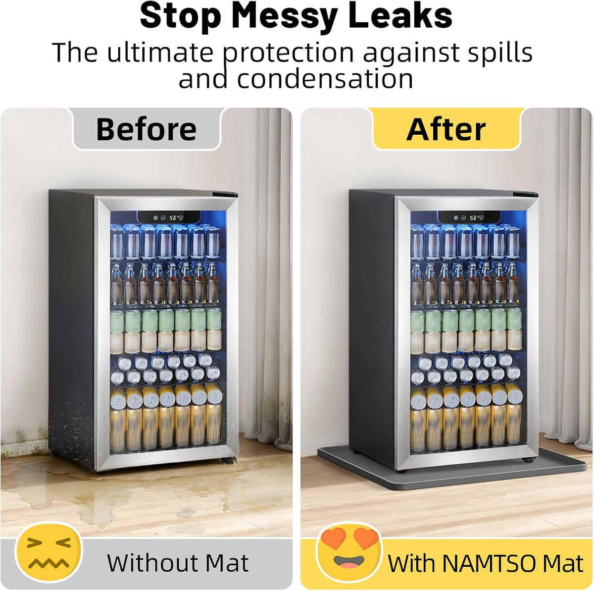 NAMTSO Mini Fridge Silicone Mat, 20"x20" Floor Protector Drip Tray, Grey