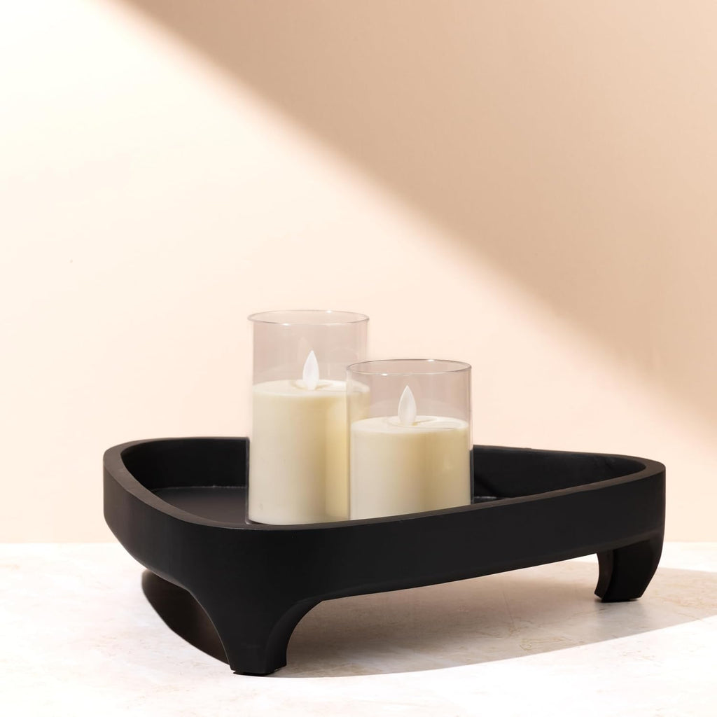 NIDOVA Mango wood pedestal fruit bowl, 13" each side, 3" high Large Fruit bowl for kitchen counter |Black Wooden bowl for entryway table or dining table centerpiece décor |Use as keybowl or for candy