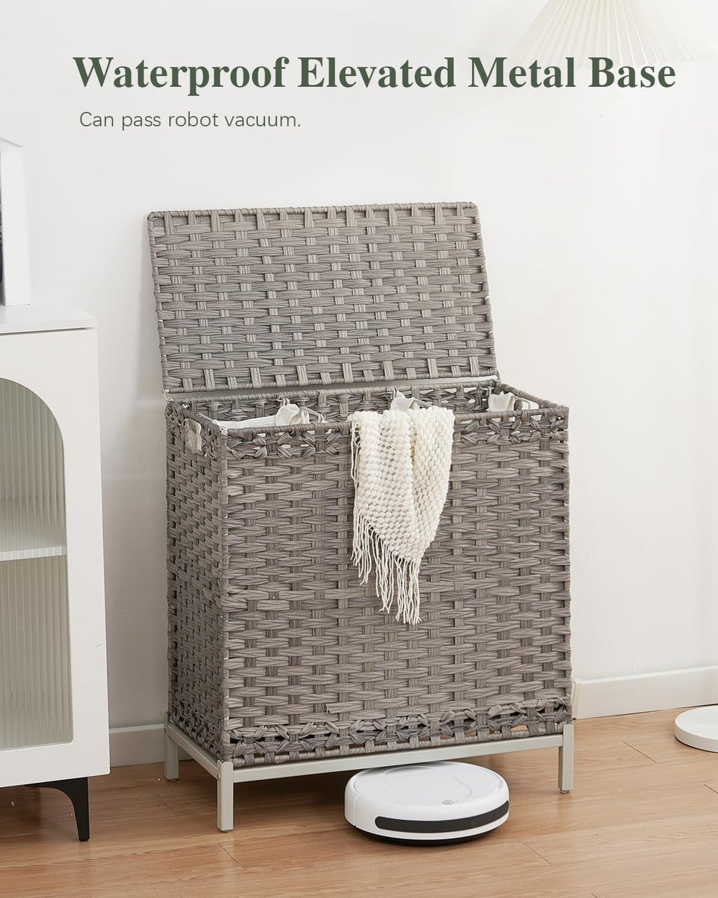 SETVSON Laundry Hamper with Lid, 35 Gal 3-Bag Clothes Sorter, Gray