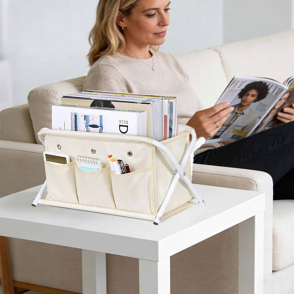 KEEGH Magazine Holder, Installation-Free Magazine Basket with 3 Pockets